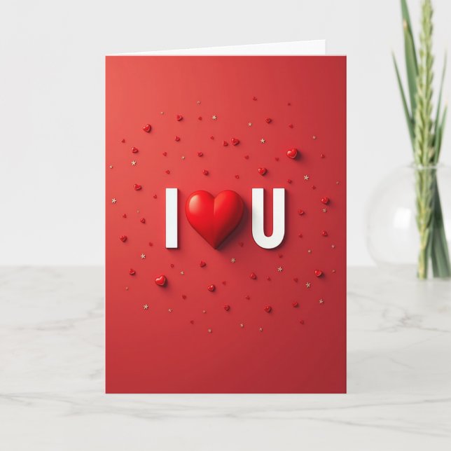 I Love U Scattered Hearts Card (Front)