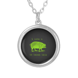 I Love U to Bacon Bits Pig Funny Silver Plated Necklace