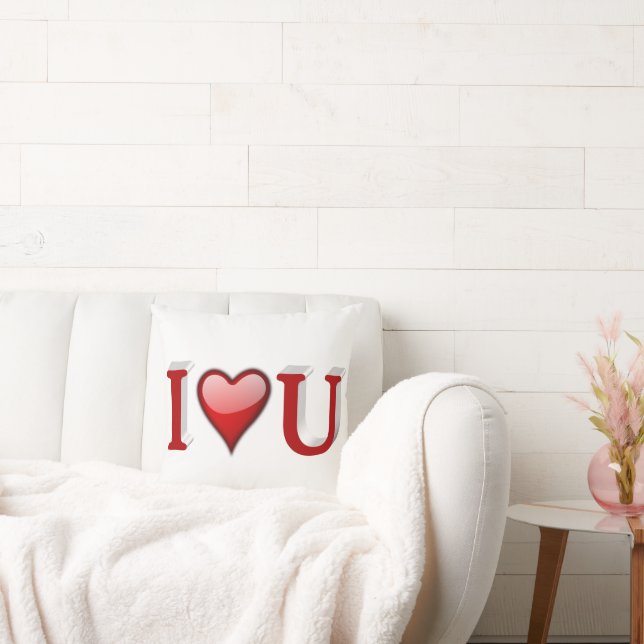 I Love U Valentines Day Red Throw Pillow (Couch)