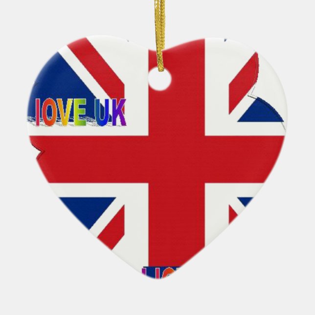 I Love UK Art Print Ceramic Ornament (Front)