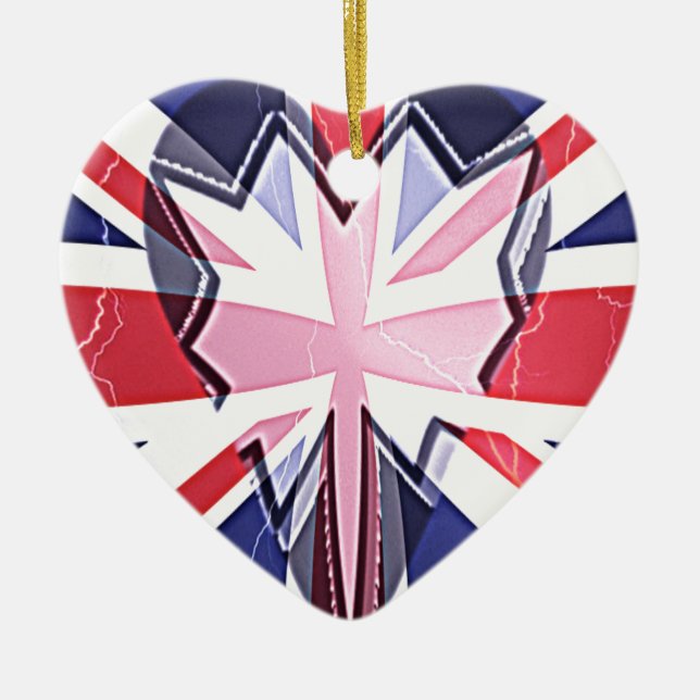 "I Love UK" Art Print Ceramic Ornament (Front)