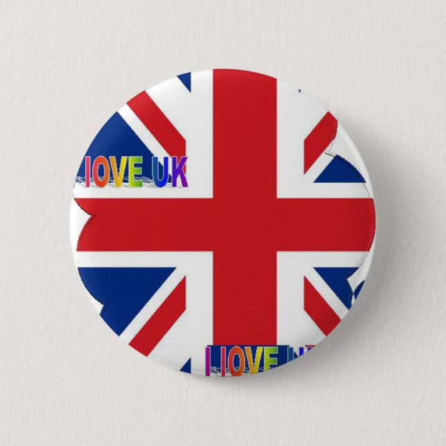 I Love UK Art Print Pinback Button (Front)