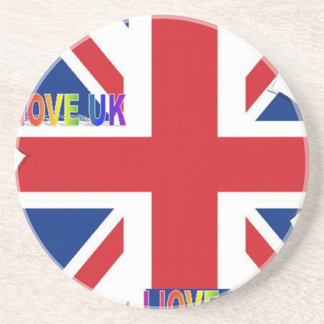 I Love UK Art Print Sandstone Coaster (Front)