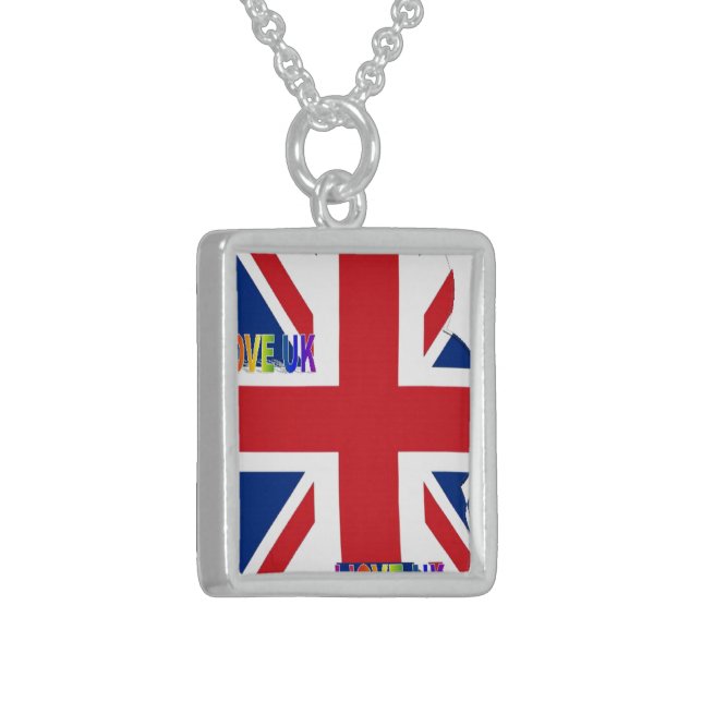 I Love UK Art Print Sterling Silver Necklace (Front Left)