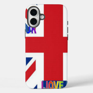 I Love UK   Fluffy Cloud & Union Jack Art Print   iPhone 16 Plus Case