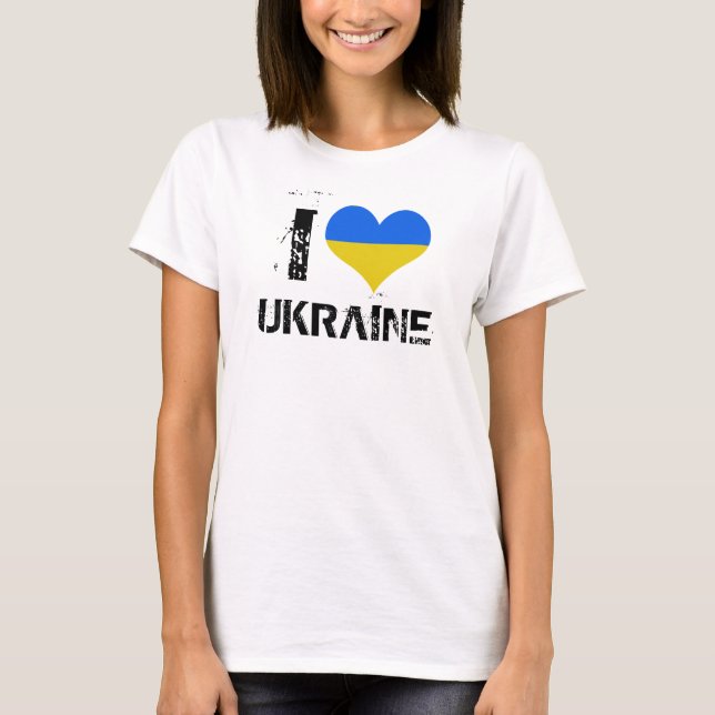 I Love Ukraine with Ukraine flag heart T-Shirt (Front)
