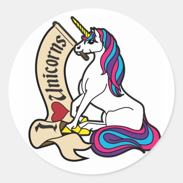 I love Unicorns! Classic Round Sticker (Front)