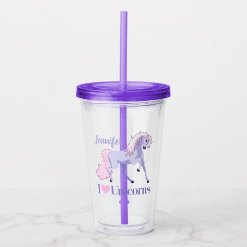 I Love Unicorns Cute Custom Unicorn Acrylic Tumbler