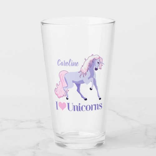 I Love Unicorns Cute Custom Unicorn Glass