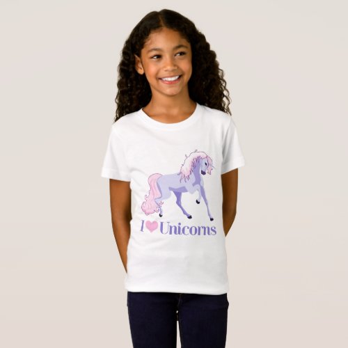 I Love Unicorns Cute Girls T_Shirt