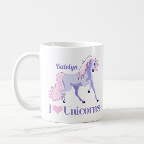 I Love Unicorns Cute Purple Personalized Coffee Mug