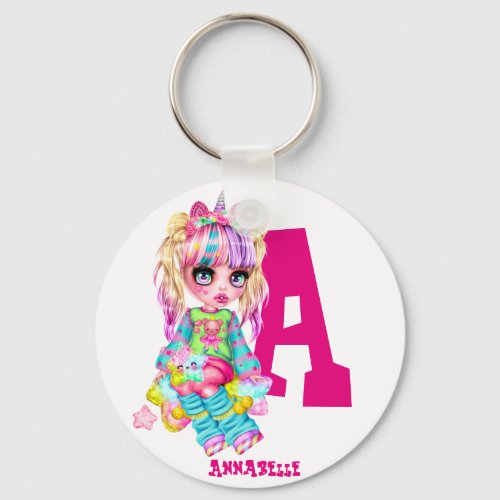 I Love Unicorns Kawaii Chibi Girl Named Gift Keychain