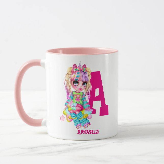 I Love Unicorns Kawaii Chibi Girl Named Gift Mug (Left)
