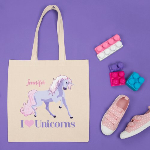 I Love Unicorns Pretty Personalized Unicorn Tote Bag