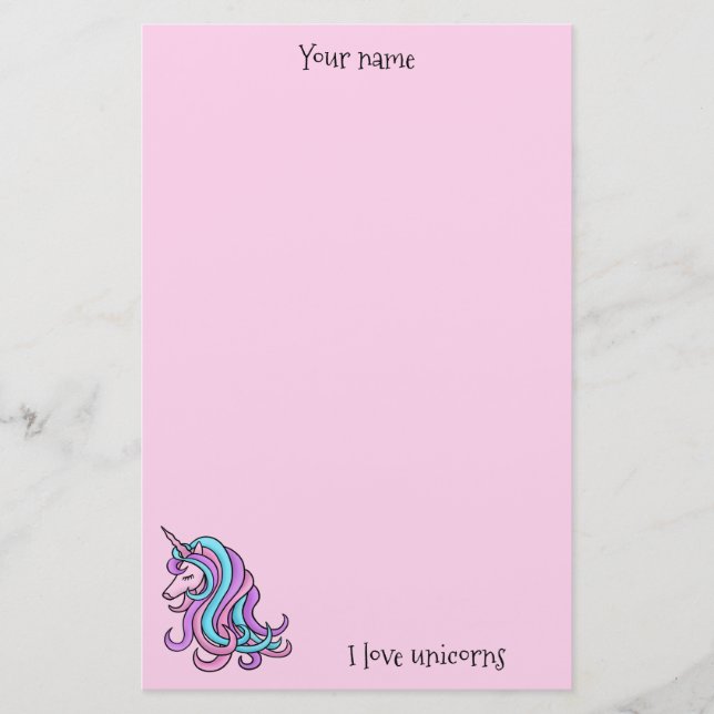I love unicorns pretty pink stationery (Front)
