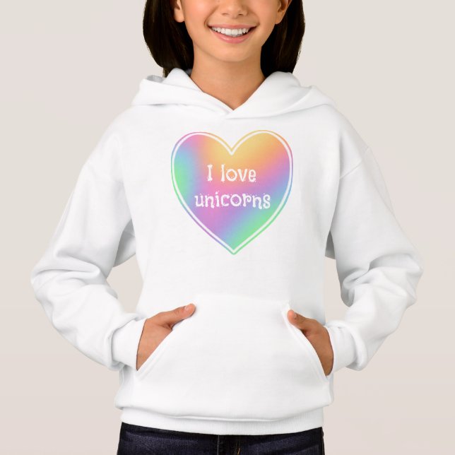 I Love Unicorns Rainbow Heart Girls' Hoodie (Front)