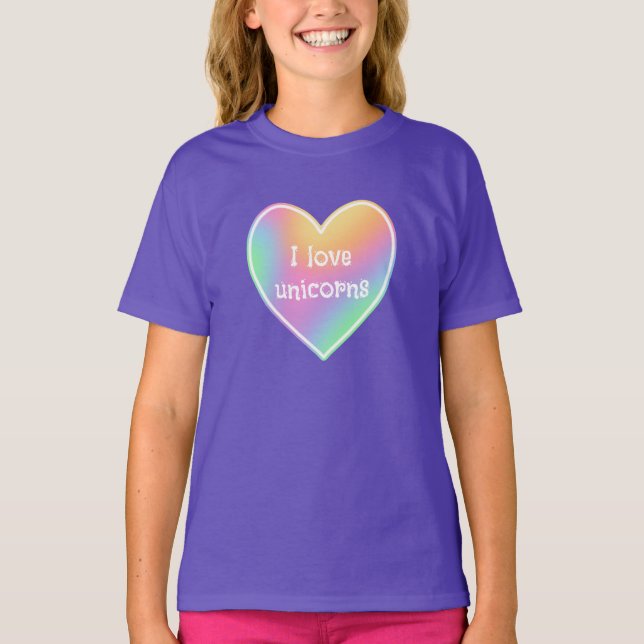 I Love Unicorns Rainbow Heart Girls' T-Shirt (Front)