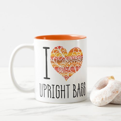 I Love Upright Bass Yellow Orange Mandala Heart Two-Tone Coffee Mug