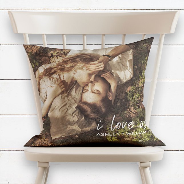 I Love Us Couple Quote Photo Names Throw Pillow (Creator Uploaded)