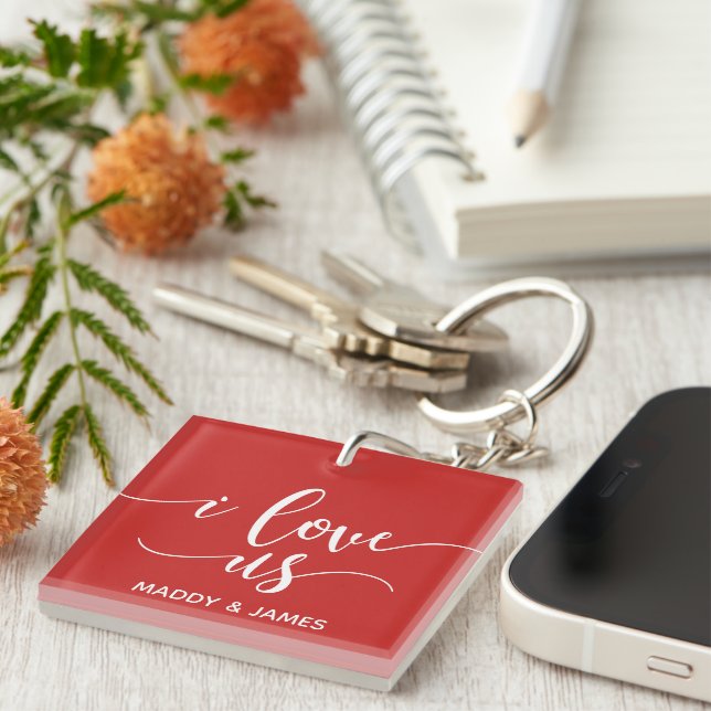I Love Us Couples Personalized Photo Keychain (Front Right)
