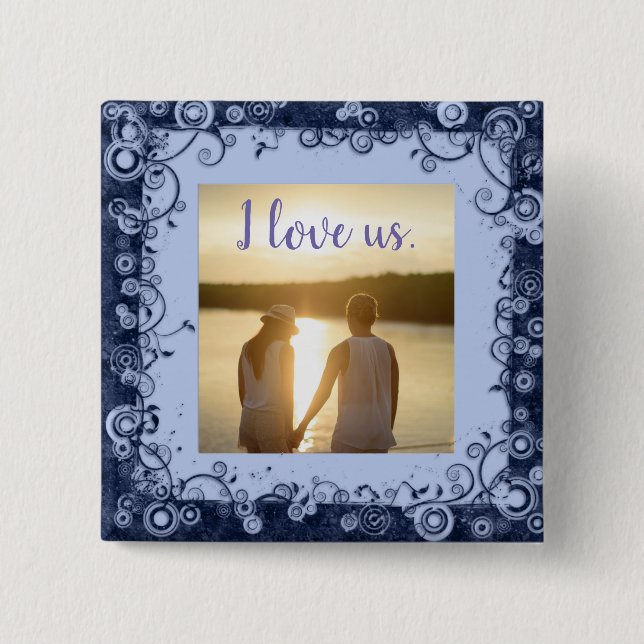 I Love Us Photo Purple Frame Square Button (Front)