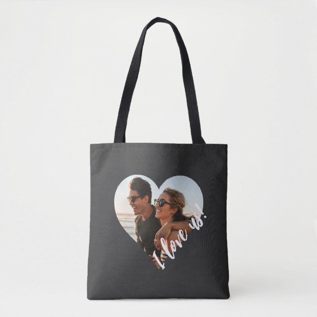 I love us Script Heart Photo Black Tote Bag (Front)