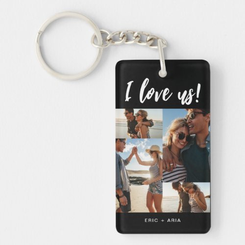 I love us Script Names Photo Collage Black Keychain