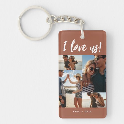 I love us Script Names Photo Collage Terracotta Keychain