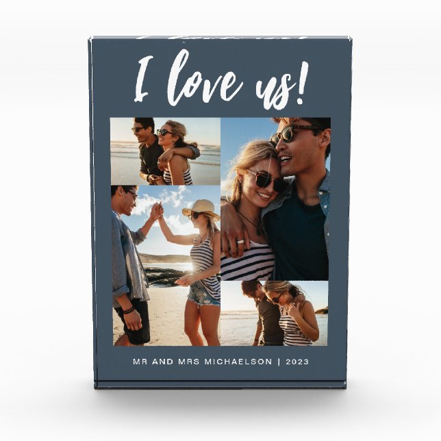 I love us Script Photo Blue and White Acrylic Award (Front)