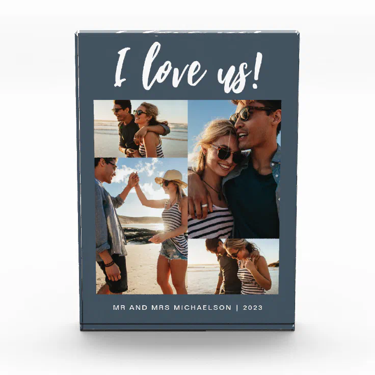 I love us Script Photo Blue and White Acrylic Award