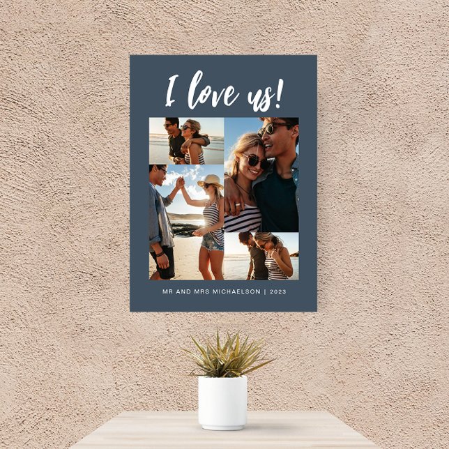 I love us Script Photo Blue and White Canvas Print (Creator Uploaded)