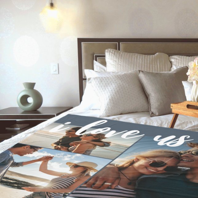 I love us Script Photo Blue and White Fleece Blanket (Creator Uploaded)