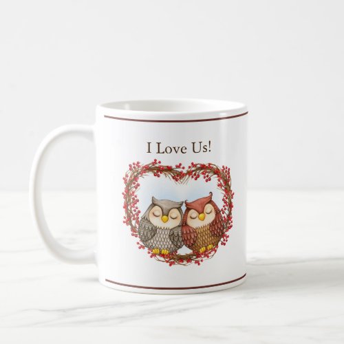 I Love Us Typography Woodland Owls Cute Coffee Mug