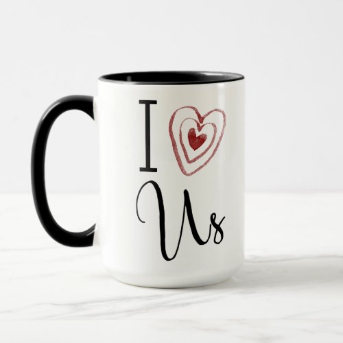 I Love Us with Red Watercolor Heart Typography Mug