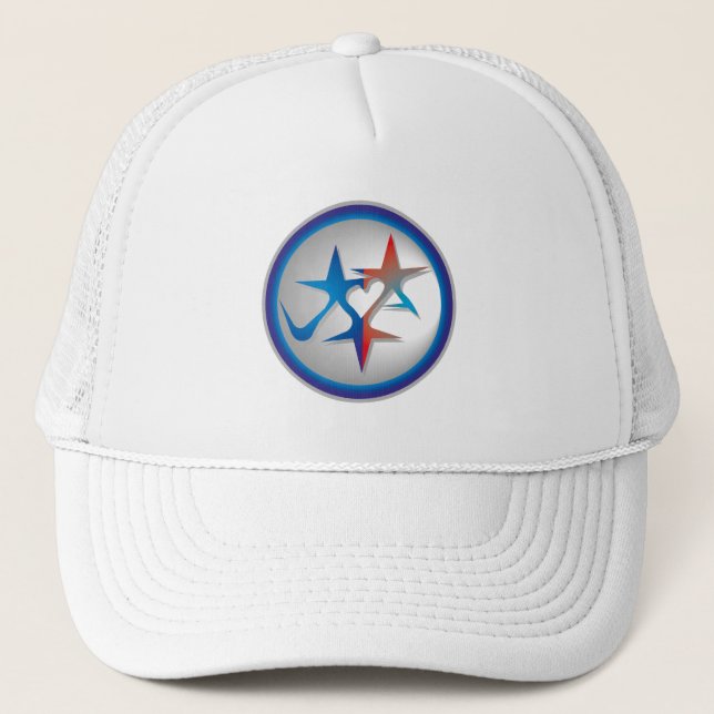I LOVE USA/EEUU FLAG/STARS/FLAG BY MASANSER PIXEL TRUCKER HAT (Front)