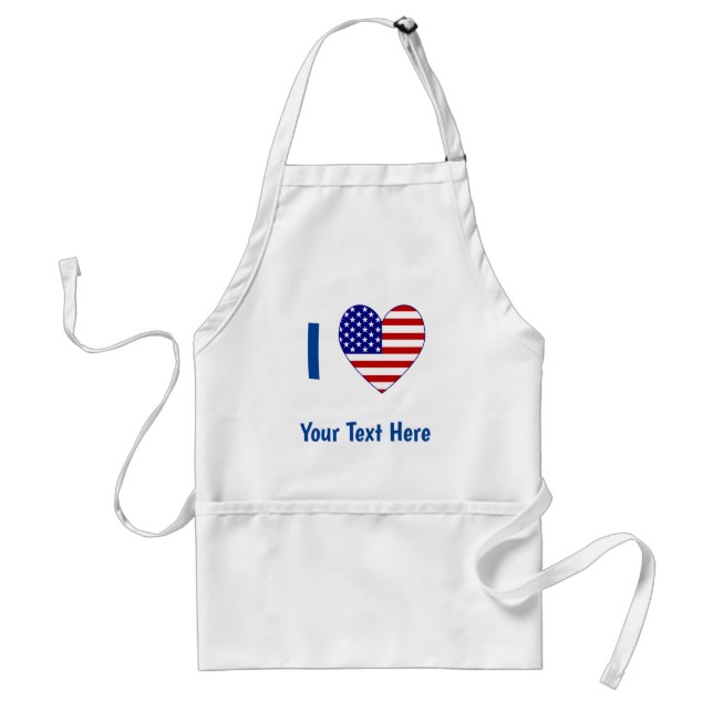 I Love (USA Flag Heart) Your Blue Text Adult Apron (Front)