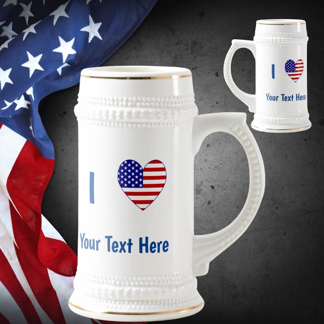 I Love (USA Flag Heart) Your Blue Text Beer Stein (Creator Uploaded)