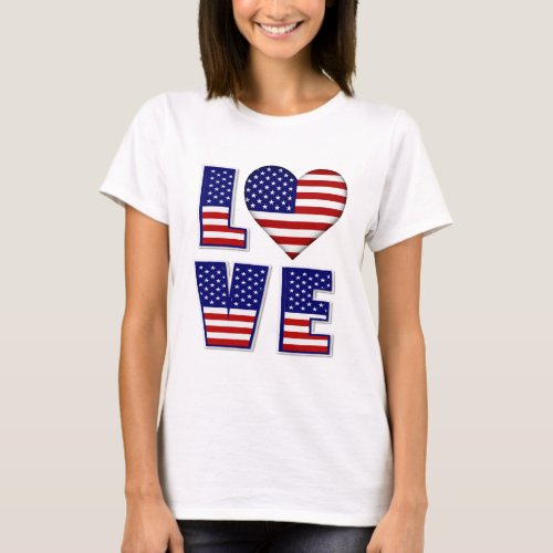 I Love USA Heart American Flag Quote Womens T_Shirt