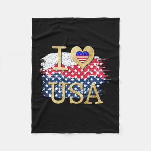 I love USA Independence Day American Flag Fleece Blanket