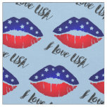I Love USA, Lips Kiss, 4th July Independence Day   Fabric