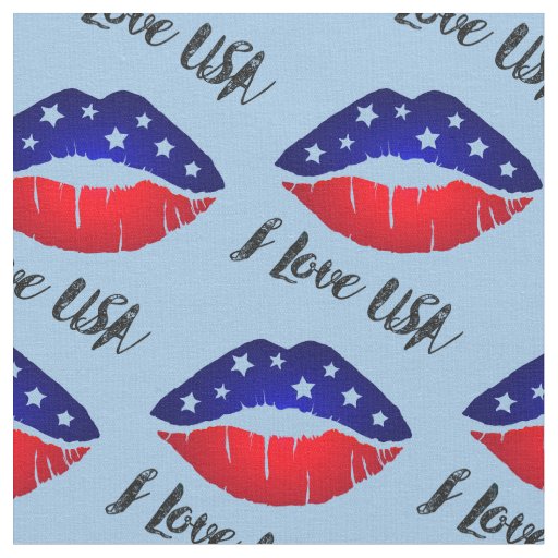 I Love USA, Lips Kiss, 4th July Independence Day   Fabric