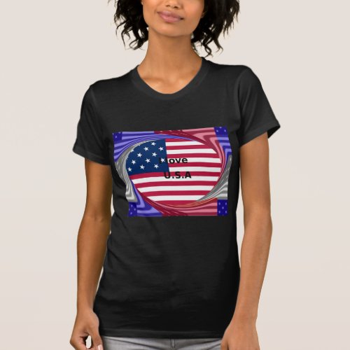 I LOVE USA National Flagg Colors Art Design T_Shirt