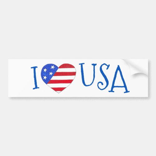 I Love USA Patriotic July 4th American Flag Heart Bumper Sticker