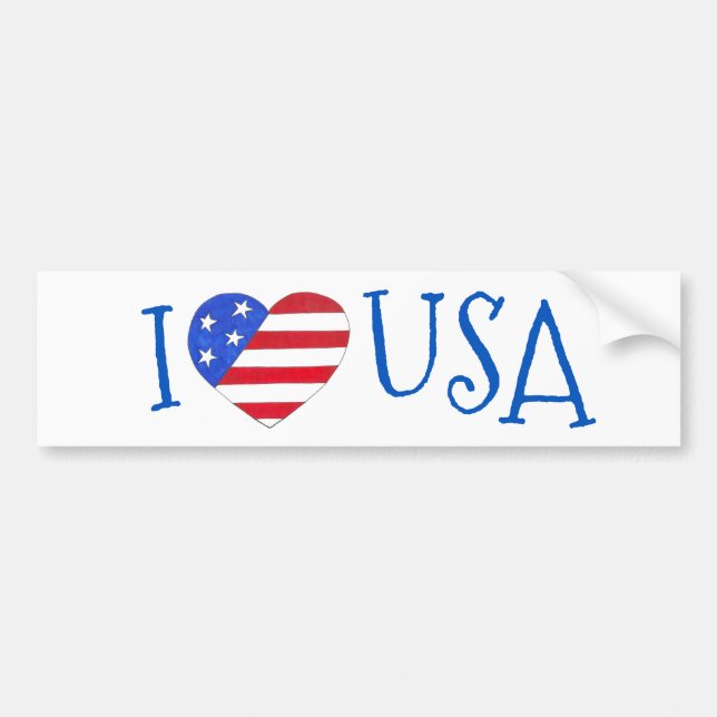 I Love USA Patriotic July 4th American Flag Heart Bumper Sticker (Front)