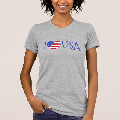 I Love USA Patriotic July 4th American Flag Heart T_Shirt