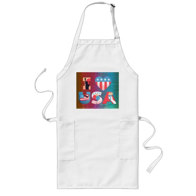 I LOVE USA Quote Design Long Apron (Front)