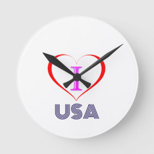 I Love USA Round Clock