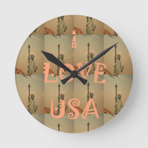 I Love USA Round Clock