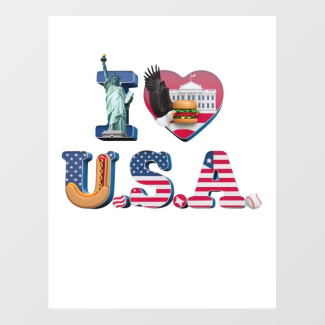 🇺🇸 I Love USA Wall Art – Patriotic American Deco Decal (Front)