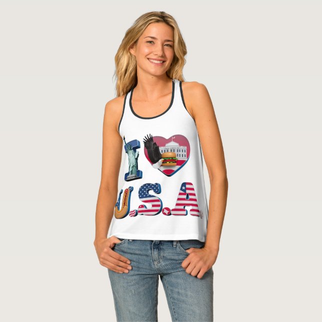 🇺🇸 "I Love USA" Women's Patriotic Tank Top ❤️👚 (Front Full)